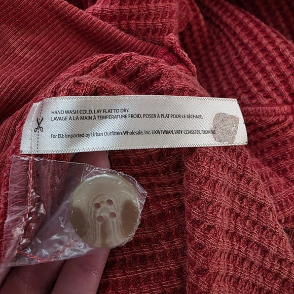 Free People FP One Thermal Cardigan Women XL Terracotta Waffle Knit Boho Jacket - Picture 6 of 6